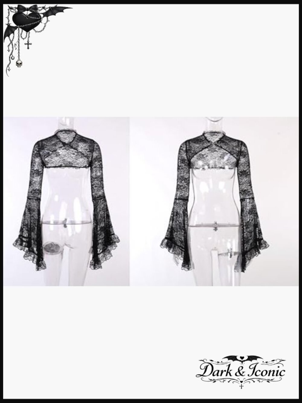 Sheer Lace Bolero Shrug Crop Top Bell Sleeves - Picture 3 of 5